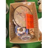 A box of various Oriental wares to include Chinese famille-rose dish,
