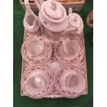 A Richard Ginori ribbon and scrolling floral decorated coffee set of four place settings on tray