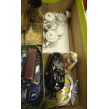 A box containing various sundry items to include a Royal Doulton bridesmaid figure,