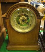 An Edwardian mahogany and inlaid cased dome top mantle clock, the movement by J Marti of Paris,