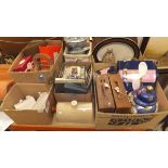 Six boxes of various china and ornamental wares, etc, to include decorative plates, a photo album,