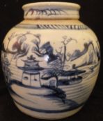 An 18th Century Chinese blue and white ginger jar and cover decorated with figure on a river bank