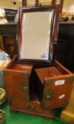 A Chinese elm and brass bound dressing table chest,