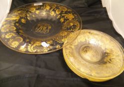 A set of four early 19th Century French (or possibly Venetian) engraved glass and gilded plates