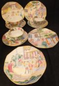 A collection of early 19th Century Chinese famille-rose porcelain wares including four octagonal