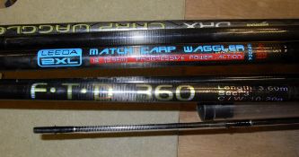 A collection of three coarse fishing rods to include a Drennan "Carp Waggler",