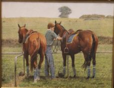 ENRIQUE CASTRO "Ponies at Cowdray Park", oil on canvas,