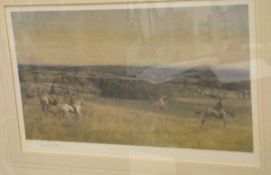 AFTER LIONEL EDWARDS "Huntsman and Hounds in an Extensive Landscape" colour print signed in pencil