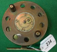 A Facile style 3½" diameter fly reel with Heaton's latch and brass core to the spool