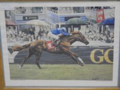 AFTER ROY MILLER "NASHWAN-Winning the 1989 Epsom Derby," signed by Willie Carson,
