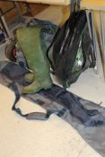 A collection of assorted fishing tackle to include two extending landing nets, keep nets, a net bag,