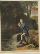 AFTER LAWRENCE JOSSET "Young boy with catch", colour print,