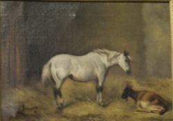 JOHN ALFRED WHEELER "Grey horse in stable with goat", oil on canvas,