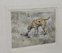 AFTER HENRY WILKINSON "Retriever with duck" limited edition colour engraving 148/150 signed lower
