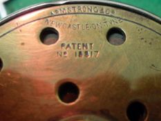 A Jardine Patent 2½" diameter ebonite brass and nickel rimmed trout fly reel by Armstrong of