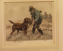 AFTER HENRY WILKINSON "Retriever with Pheasant", limited edition colour engraving No'd.