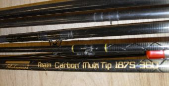 A collection of three coarse fishing rods to include a Shakespeare "Team Carbon Multi-Tip",