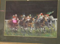 D M DENT "The horse race", pastel heightened in white,