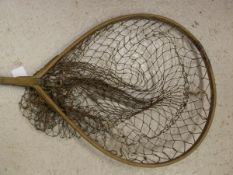 A Farlow's "Gye" telescopic wooden shafted and teardrop shaped trout landing net