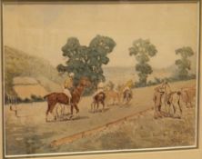 ENGLISH SCHOOL "West Somerset Polo Club study of Polo Players in a Scene" watercolour indistinctly