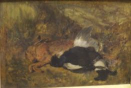 IN THE MANNER OF HEYWOOD HARDY "Blackcock and Hare", a study of dead game, oil on board,