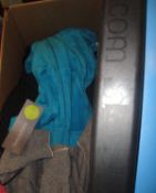 A box of assorted gym clothing to include Sweaty Betty, Juicy Couture, etc,