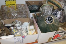 Four boxes of various glass and china wares, lamp shades and other ornamental wares,