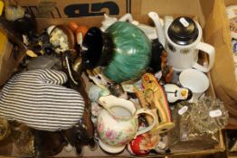 WITHDRAWN - A box of various china wares to include two Beswick shire horses, bald eagle figures,