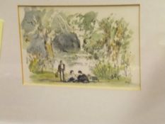 HUGH CASSON "The picnic", watercolour, initialled lower right,