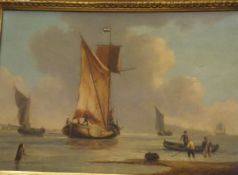 19TH CENTURY DUTCH SCHOOL "Dutch fishing vessels in calm water", oil on panel,