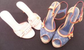 A pair of Louis Vuitton denim wedge sandals,
