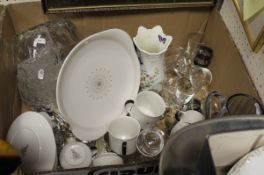 A box of various china and glass ware to include fruit set, Royal Doulton "Morning Star" tea wares,
