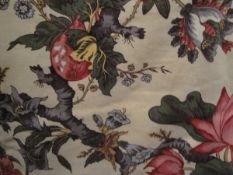 Two pairs of cotton interlined curtains, the plain ground with multi-coloured floral design,