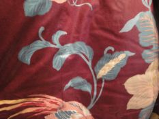 A collection of curtains and fabrics to include a pair of glazed cotton curtains,