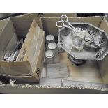 A box of assorted plated wares to include a quantity of King's pattern cutlery,