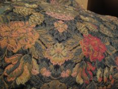 A pair of large interlined curtains of brocade style material and matching tie backs