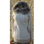 A Loro Piana baby cashmere cream hooded cardigan with blue frost fox fur trim, boxed,
