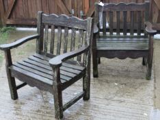 Two hardwood garden single arm chairs