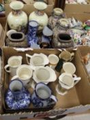 Two boxes of various china wares to include a pair of Satsuma polychrome decorated vases,