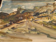 20TH CENTURY CONTINENTAL SCHOOL abstract landscape watercolour indistinctly signed lower left