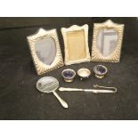 A collection of silverware to include a pair of modern silver photograph frames with love heart