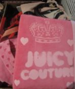 Two boxes of assorted Juicy Couture clothing bags, accessories etc,