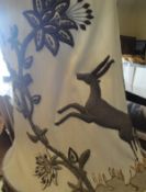 An embroidered lampshade with deer amongst trees CONDITION REPORTS The internal