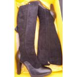 A pair of Fendi black suede and leather knee high boots, with box,