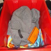 A box containing various Louis Vuitton silk and other scarves,