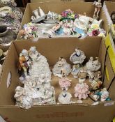 Two boxes of various china wares to include capo-di-monte and other Continental figure groups,