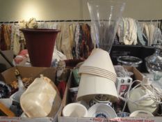 Seven boxes of assorted household items to include glassware, mugs, vases, etc,