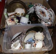 Two boxes of various china wares and glass wares,