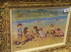 DIANNE FLYNN (1939-) "On the beach at Exmouth", watercolour,