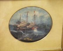 19TH CENTURY SCHOOL "Ship in storm", oil on canvas, unsigned,